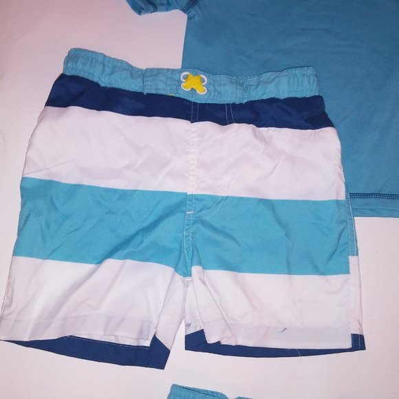 Lily & Dan Boys 3 Piece Swim Set XS Blue Yellow White Stripe Smiley Faces Rash G - Picture 4 of 5